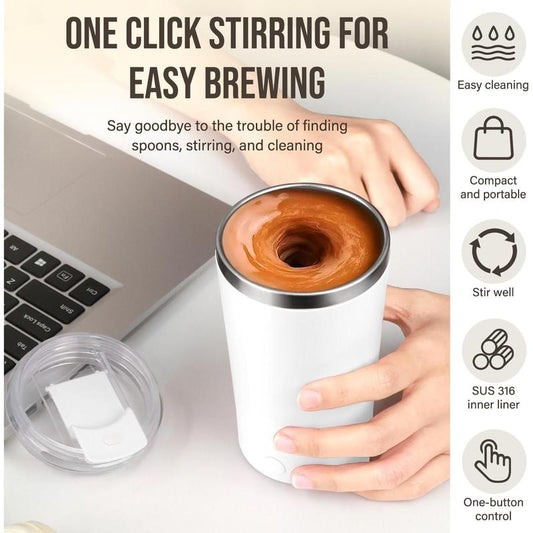 Self Stirring Coffee Mug in Stainless Steel 400ML - Perfect for Blending Coffee, Milk, Cocoa and Other Drinks Home Portable Cup Drinkware Tumbler Washable Silicone Reusable