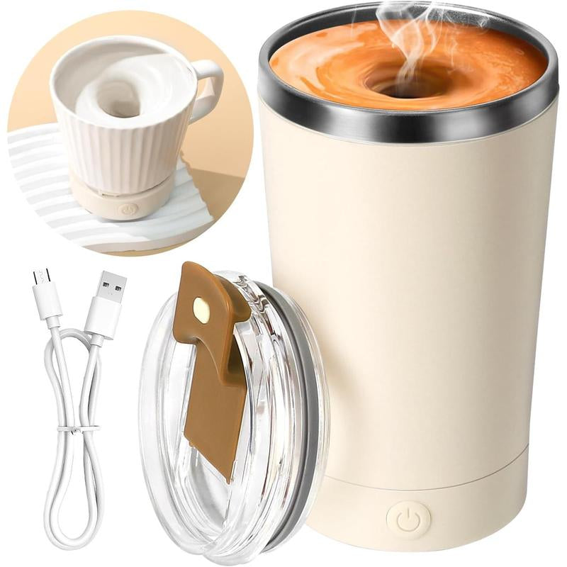 Self Stirring Coffee Mug in Stainless Steel 400ML - Perfect for Blending Coffee, Milk, Cocoa and Other Drinks Home Portable Cup Drinkware Tumbler Washable Silicone Reusable