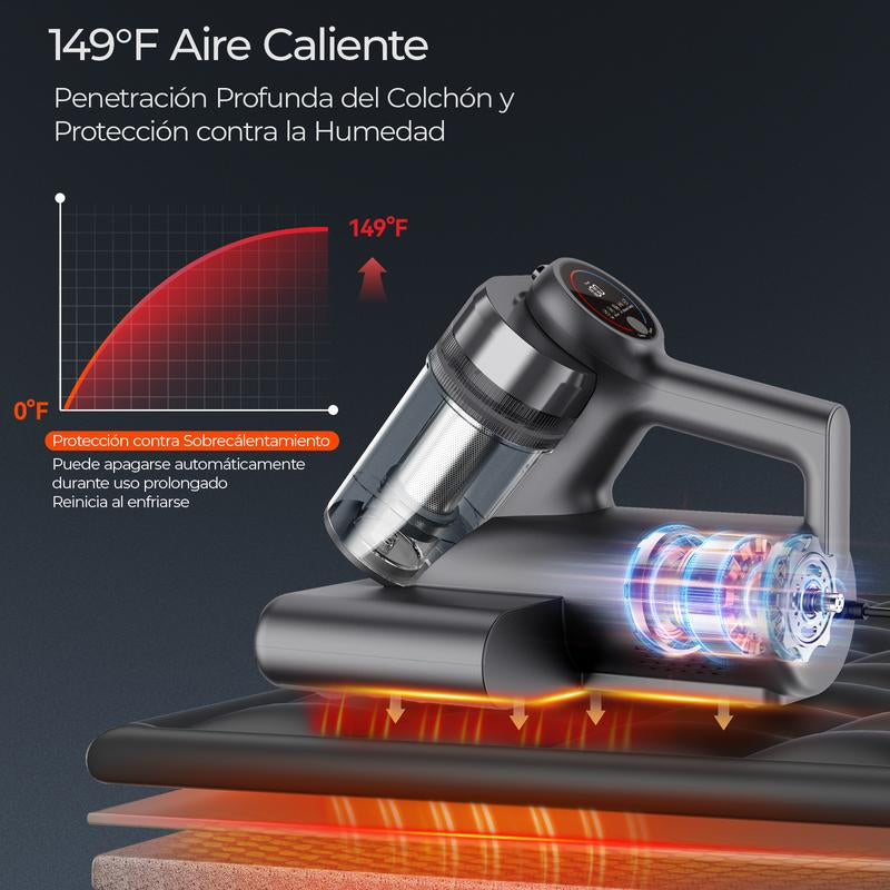 Teant Mattress Vacuum Cleaner for Dust Mites Removal,(14Kpa/18Kpa) Bed Vacuum with UV-C Light & 149°F Hot Air & Aroma Tablet & LED Display, Hyper Helix Motor& Powerful Suction Double-Cup Handheld Vacuum Cleaner with HEPA Filter for Bed Couch Sofa Carpet